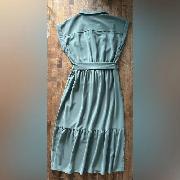 Lucky Brand Women’s Green Button-Front Midi Shirt Dress with Belt Size Small - Picture 3 of 4
